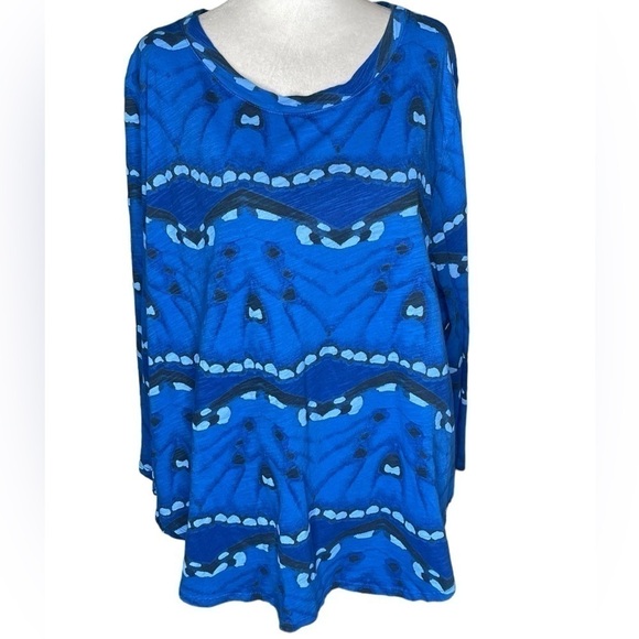 FRESH PRODUCE XL Blue Abstract Wave Top Shirt Navy Blue Cotton Jersey - Picture 1 of 8